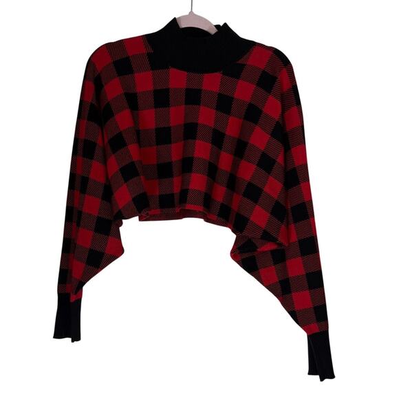Akira Black & Red Checkered Moc Turtleneck Dolman Crop Sweater Top Size L/XL - Picture 1 of 7